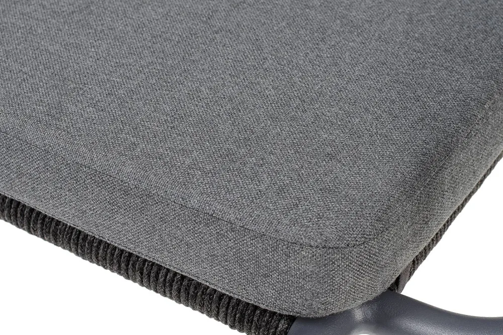 "Нуар" стул плетеный из роупа, каркас алюминий темно-серый (RAL7024) муар, роуп темно-серый круглый, ткань темно-серая 027