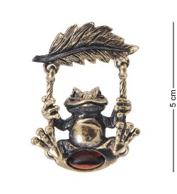AM-4044 Брошь «Лягушка качели» (латунь, янтарь)