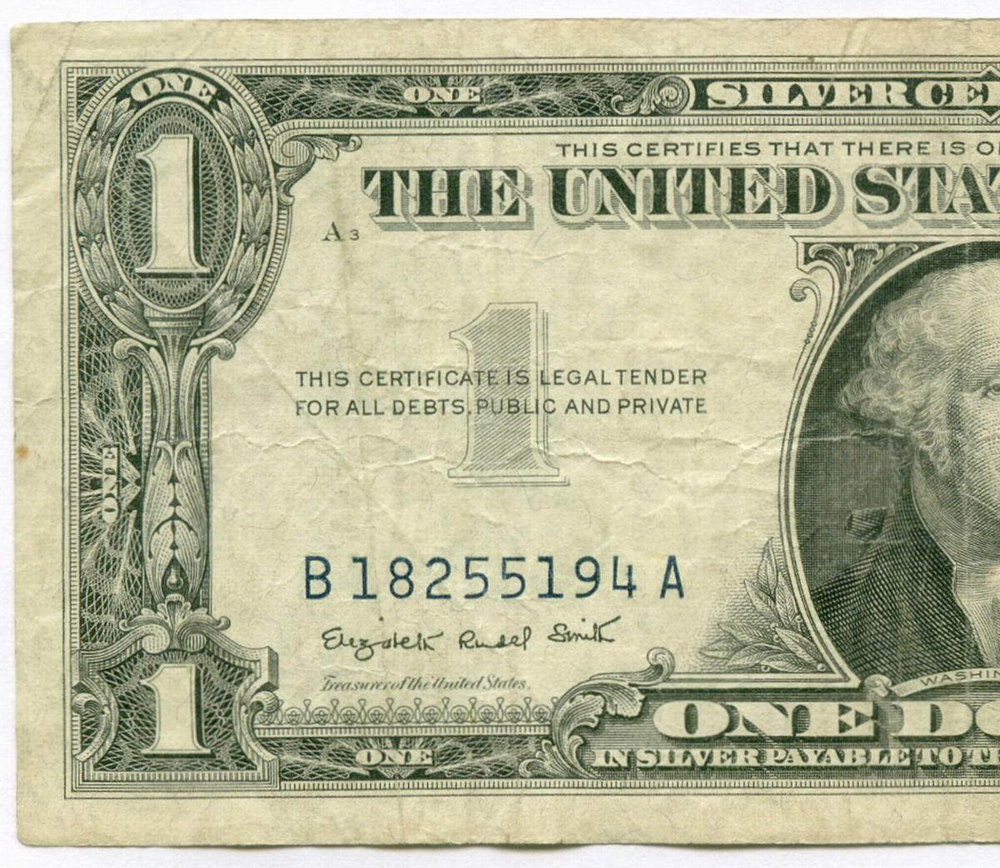 Банкнота США 1 доллар (серебряный сертификат) 1957A B 18255194 A. VF