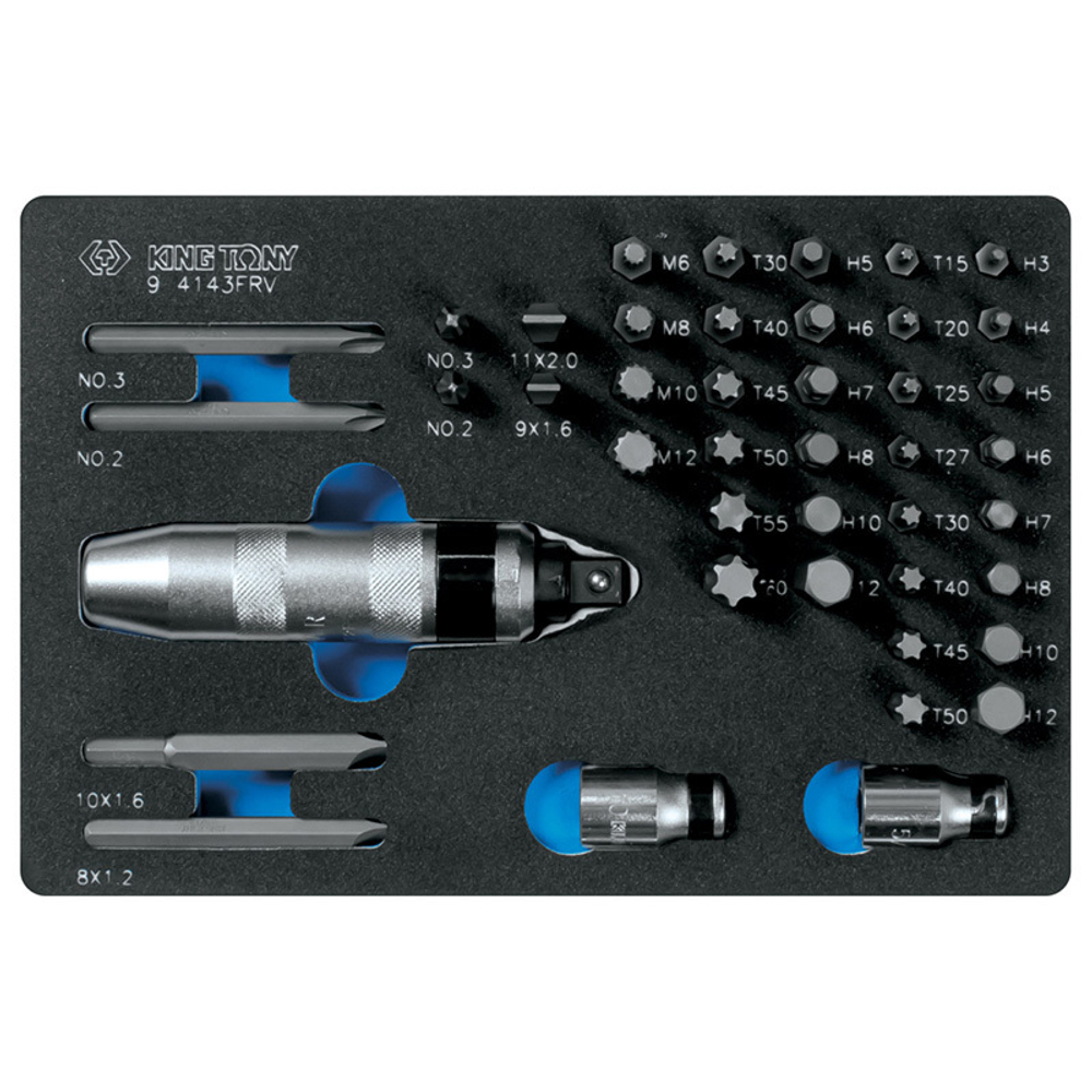 KING TONY (9-4143FRV) Набор вставок (бит) и ударная отвертка, ложемент, 43 предмета