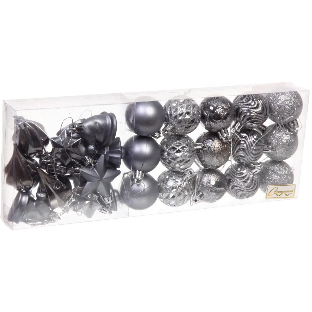 Набор ёлочных украшений «Elegant shine» 4 см (30 предмета), Графит