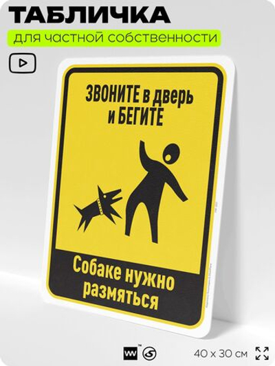 Табличка прикольная для частной территории "Звоните в дверь и бегите", на дом, для участка, организаций и частных территорий, предупреждающая, 40х30 см, Silver Plane x Айдентика Технолоджи