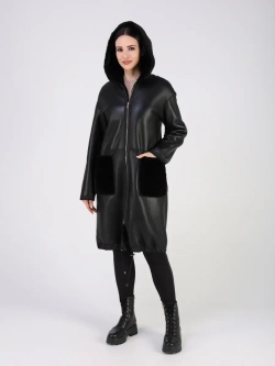 Дубленка зимняя натуральная с капюшоном шуба