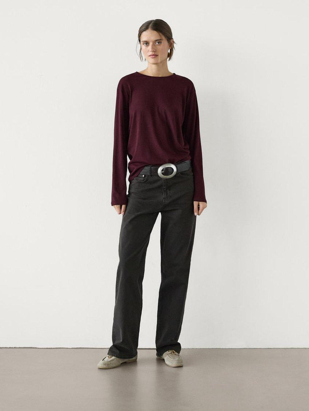 Massimo Dutti Лонгслив из 100% хлопка, бургундский