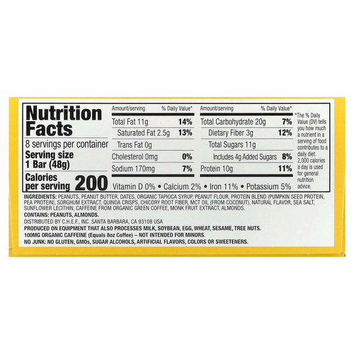 Quantum Energy Square, кранч с соленой арахисовой пастой, 8 батончиков по 48 г (1,69 унции)