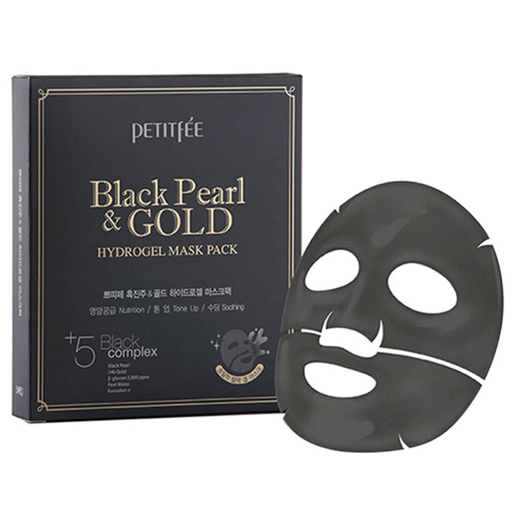 Petitfee Маска для лица жемчуг/золото - Black pearl &amp; gold hydrogel mask pack