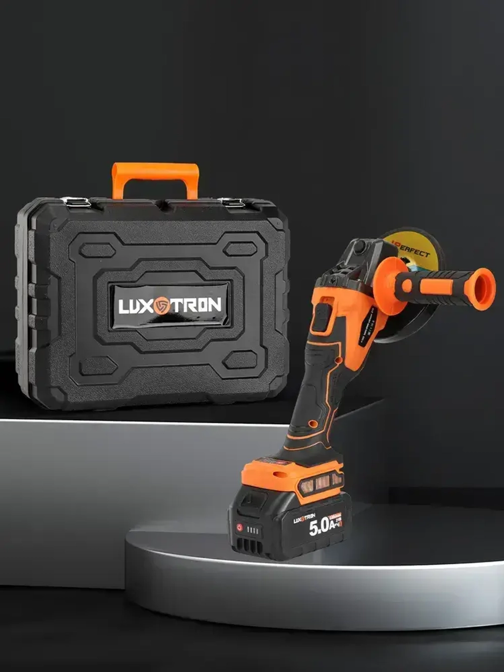 Болгарка аккумуляторная бесщеточная с регулировкой оборотов Luxotron, УШМ, 125мм, 3000-9000 об/мин, 2 АКБ 5.0 Ач, 21В, углошлифовальная машина, плиткорез электрический