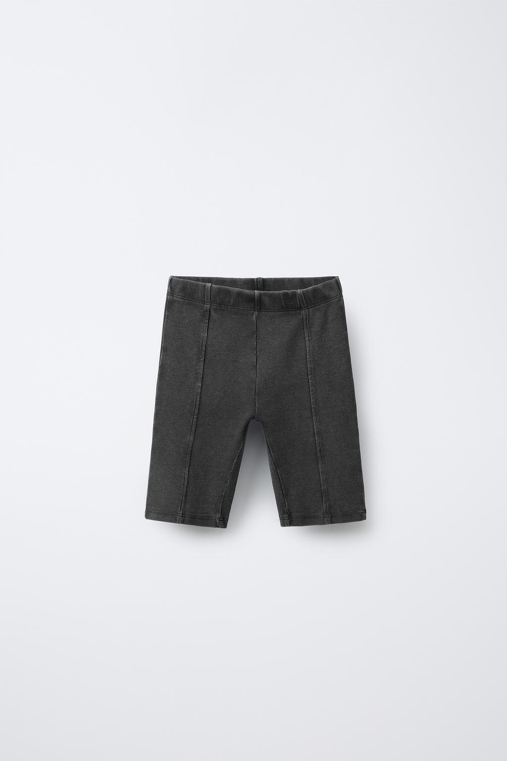 ZARA ШОРТЫ-ВЕЛОСИПЕДКИ В РУБЧИК С ЭФФЕКТОМ ПОТЕРТОСТИ, АНТРАЦИТОВО-СЕРЫЙ