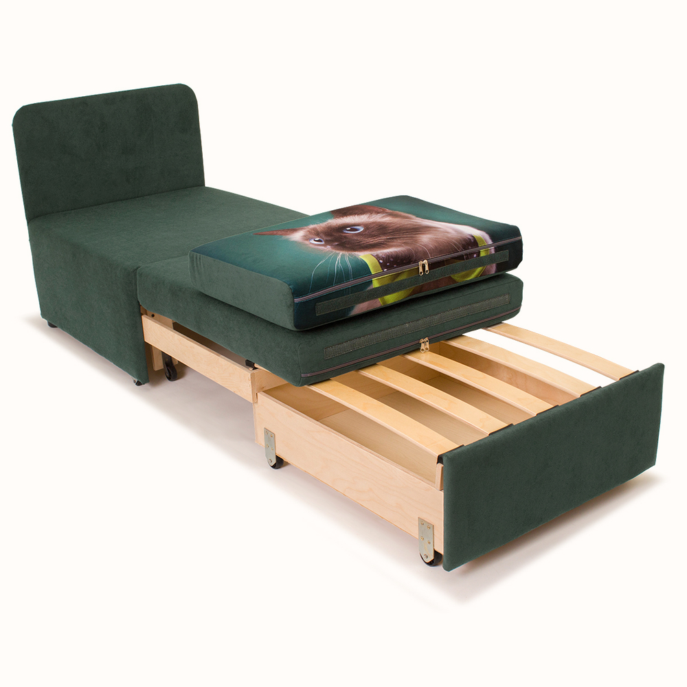 Кресло-кровать "Миник" Ultra Forest (зеленый), купон Кот с бантом