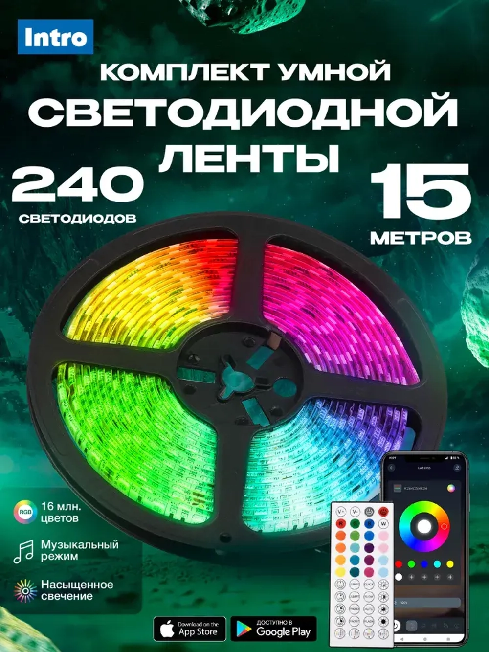 Светодиодная лента RGB 24 В ЭРА 5050Kit умная с пультом и блоком питания, 15 м, 12 Вт