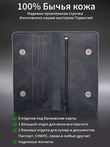 Кошелек из натуральной кожи синий pull up  Хитрый лис
