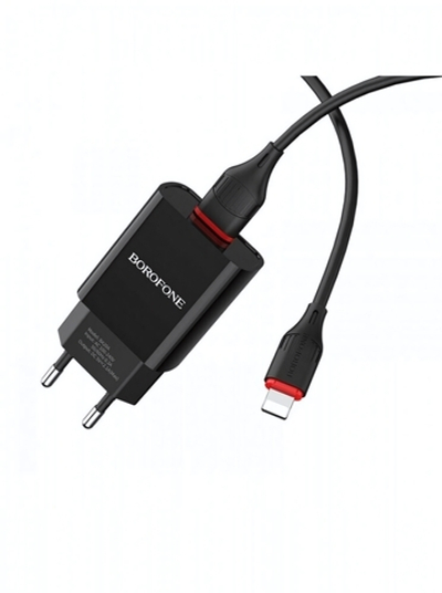 Зарядное устройство Borofone BA20A 2.1A USB + кабель Lightning Black