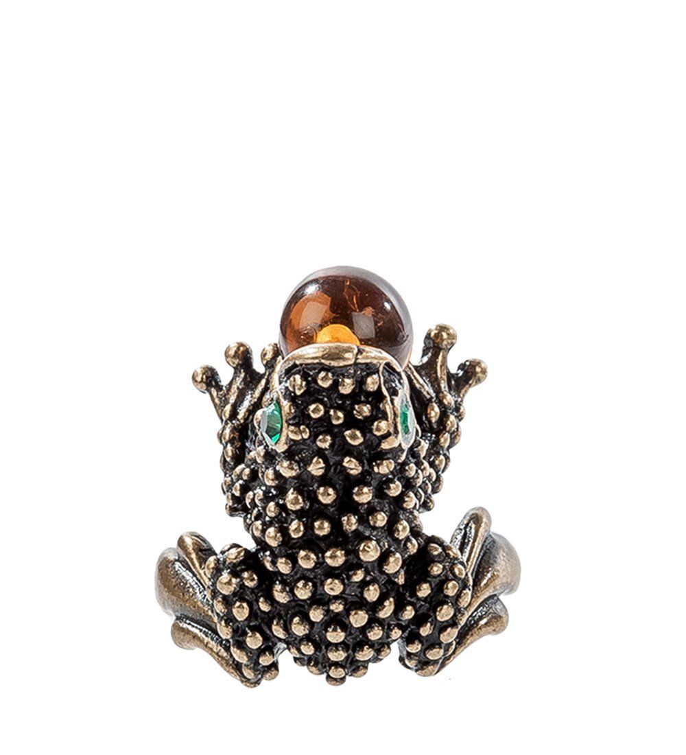 AM- 099 Кольцо «Лягушка» (латунь, янтарь)