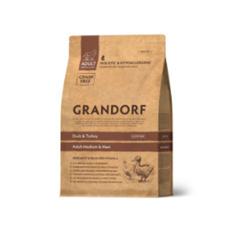 Сухой корм GRANDORF DOG Duck&Turkey MED&MAXI Утка с индейкой для взрослых собак средних и крупных пород 1кг