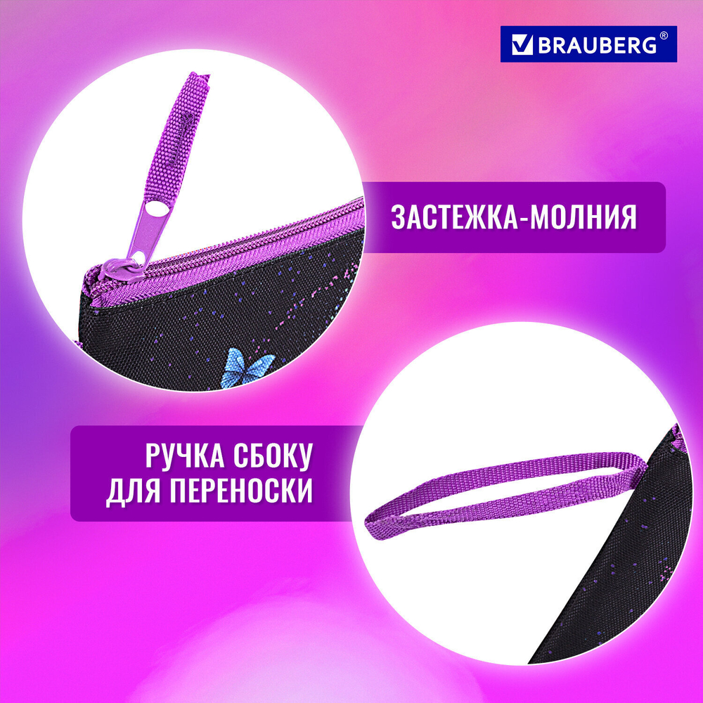 Папка для тетрадей BRAUBERG А5 1 отделение полиэстер на молнии с ручкой "Fly Aways" (3 штуки в упаковке)
