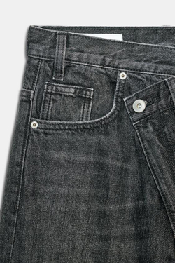 ZARA ДЖИНСЫ TRF WIDE LEG С ПЕРЕКРЕСТНЫМ ПОЯСОМ И ВЫСОКОЙ ПОСАДКОЙ, ЧЕРНЫЙ