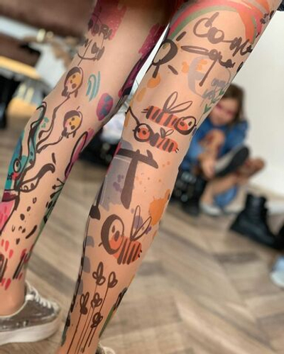 Колготки с принтом в виде детских рисунков (Размер: S-M-L) (Цвет: бежевый)