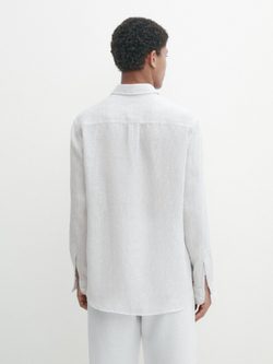 Massimo Dutti Рубашка классического кроя из 100% льна в полоску, небесно-голубой