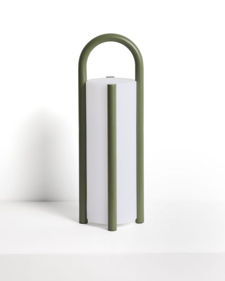 Большая портативная настольная лампа Leros из полиэтилена и стали зеленого цвета