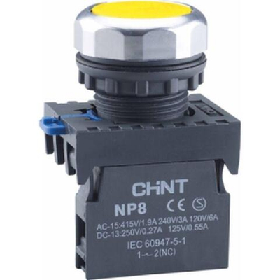 Кнопка управления NP8-10BND/5 подсвет. самовозв. AC110-230В(LED) 1НО IP65 (R) желт. CHINT 667613