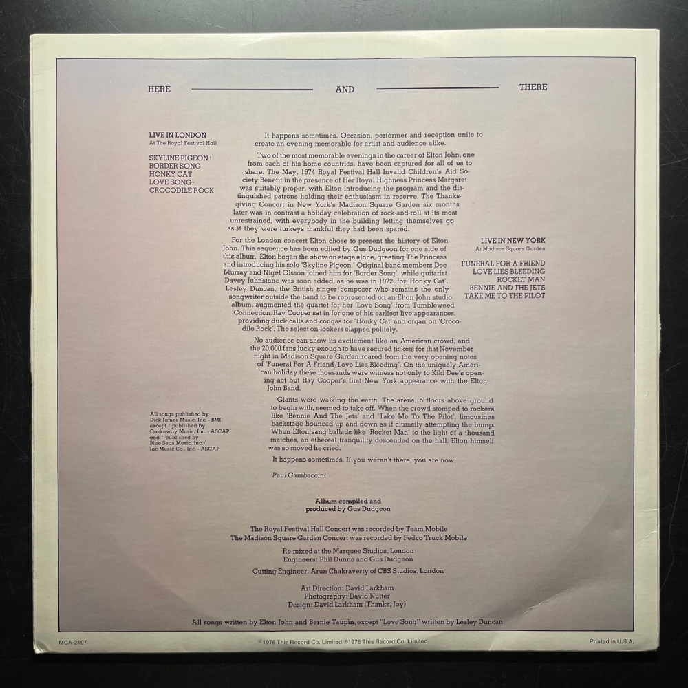 Elton John ‎– Here And There (США 1976г.)