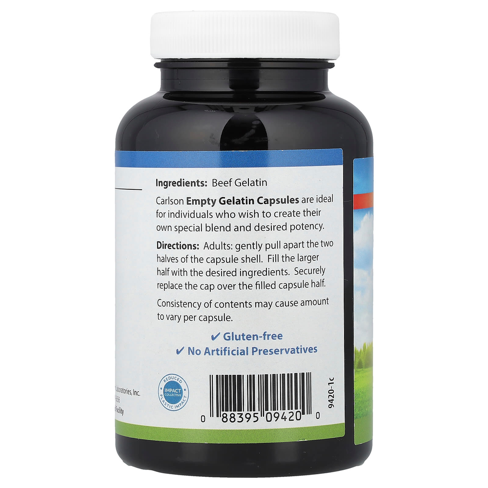 Carlson, Пустые желатиновые капсулы № 0, 150 капсул