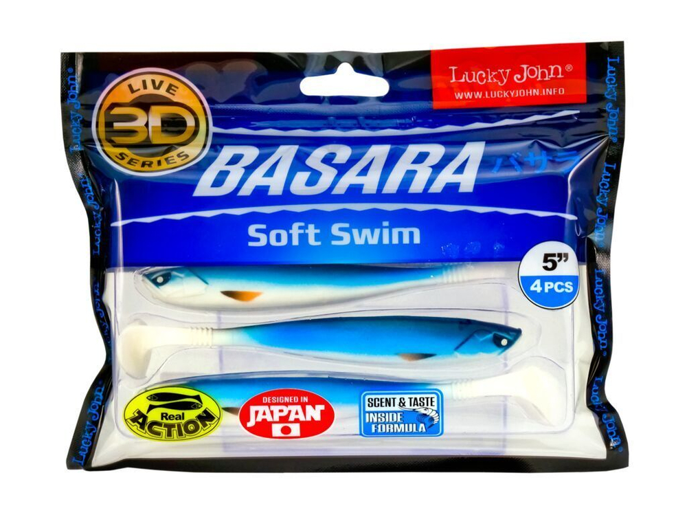 Виброхвост LUCKY JOHN Basara Soft Swim 3D, 5.0in (127 мм), цвет PG12, 4 шт.