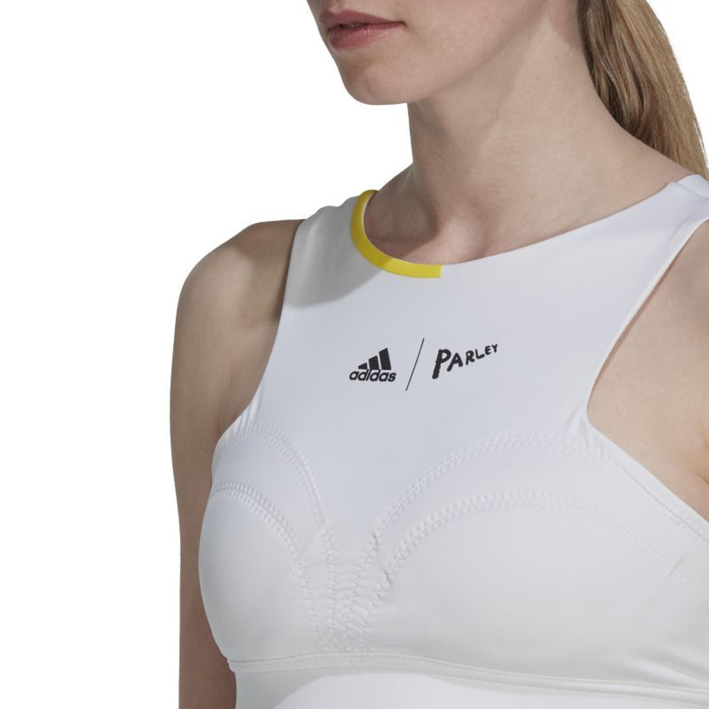 Женский топ теннисный Adidas London Crop Top - white/impact yellow