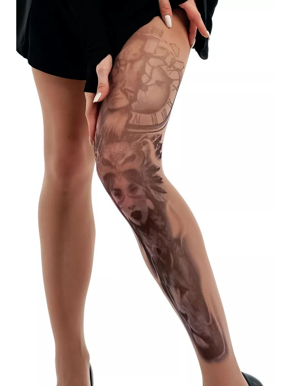 Колготки с принтом в виде шаманки (Размер: S-M-L) (Цвет: бежевый)