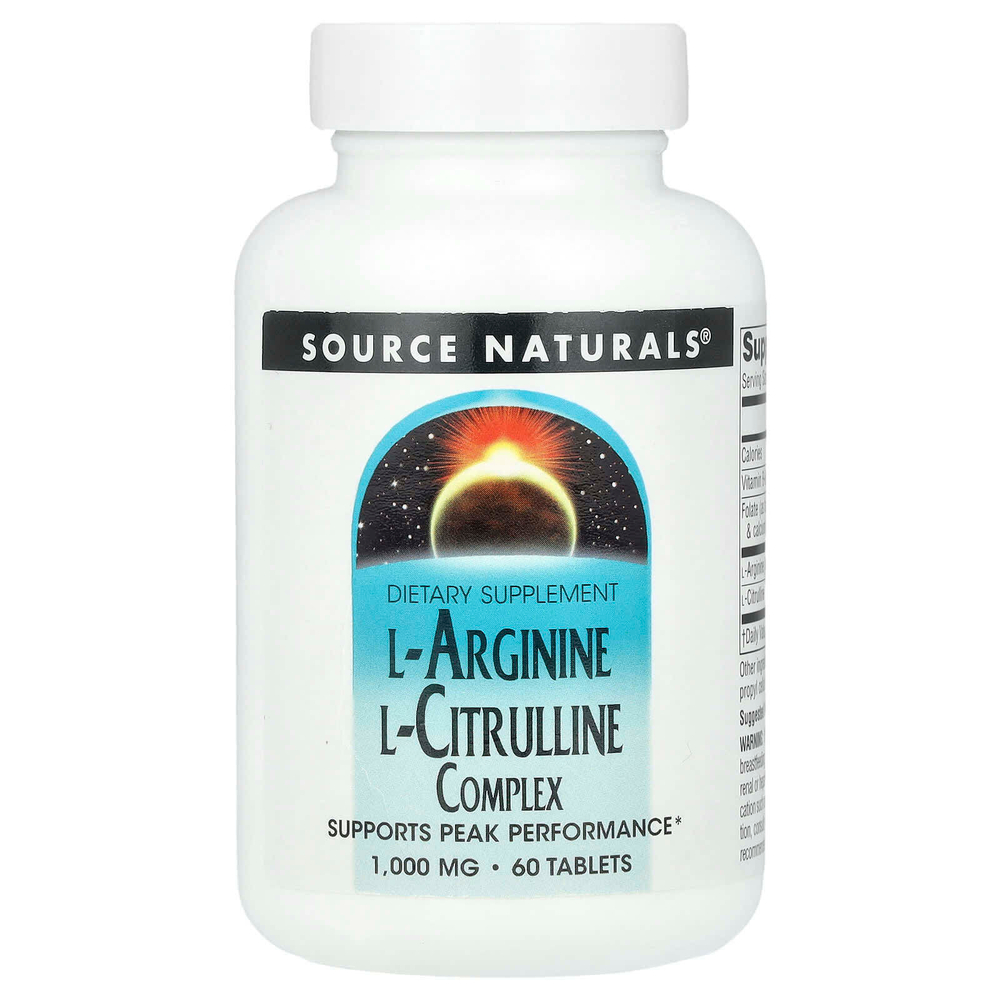 Source Naturals, L-аргинин и L-цитруллин, 60 таблеток