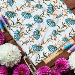 Ткань шелк Армани увядающие васильки с желтеющими стеблями