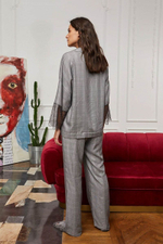 Элегантная рубашка в тонкую черно-белую клетку (Размер: S) (Цвет: черный с белым)