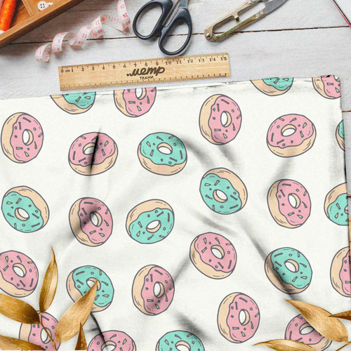 Ткань лен пончики розовые и зеленые