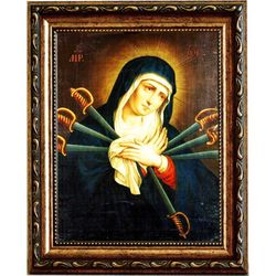 Семистрельная икона Богородицы с мечами. Копия старинной иконы на холсте.