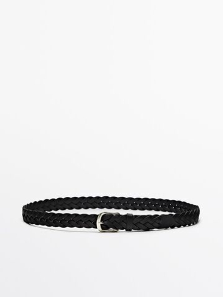 Massimo Dutti Плетеный ремень из кожи, черный