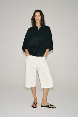 ZARA СТРУЯЩАЯСЯ РУБАШКА ОВЕРСАЙЗ — ZW COLLECTION, ЧЕРНЫЙ