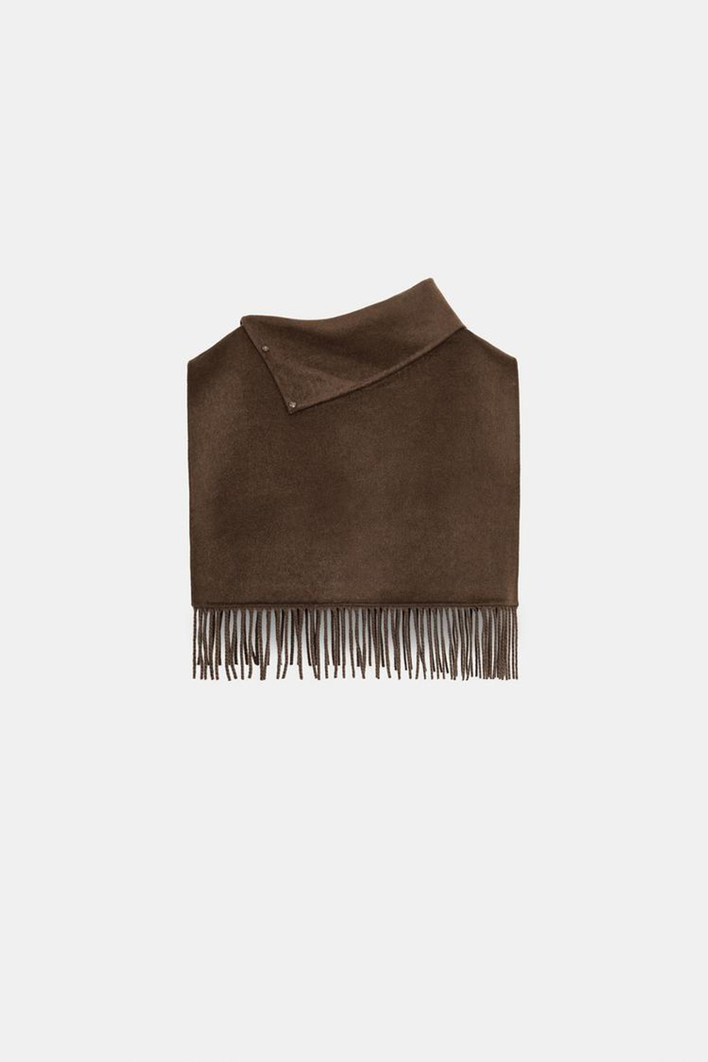 ZARA КОРОТКАЯ НАКИДКА ИЗ ШЕРСТИ С БАХРОМОЙ, СВЕТЛО-КОРИЧНЕВЫЙ