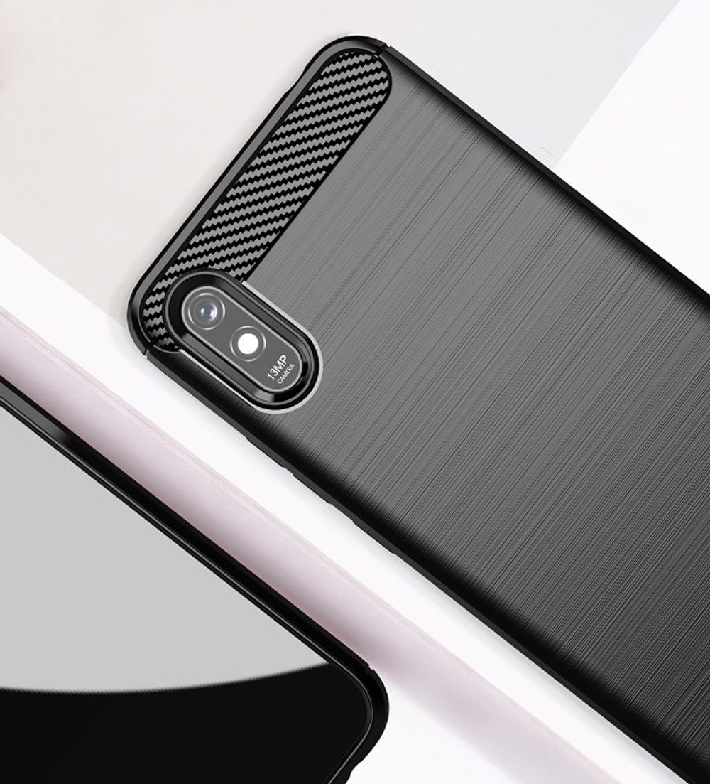 Чехол на телефон Xiaomi Redmi 9a черного цвета, серии Carbon от Caseport
