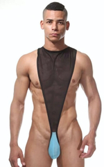 Мужское полупрозрачное боди с контрастной вставкой (Размер: L-XL) (Цвет: черный с голубым)