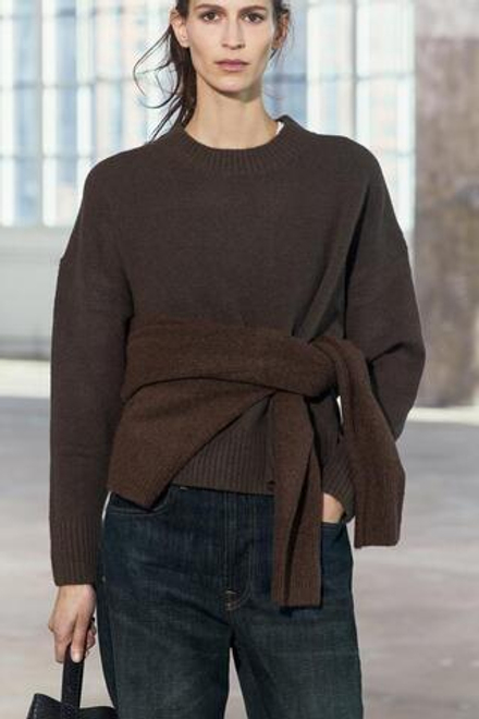 ZARA СВИТЕР ИЗ МЯГКОГО ТРИКОТАЖА, КОРИЧНЕВЫЙ