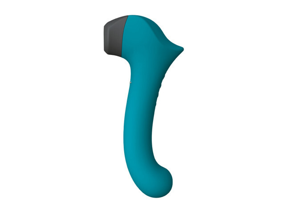 Вакуумный клиторальный стимулятор с вибрирующей и нагреваемой ручкой Halo 2, цвет Морская волна (Цвет: синий)