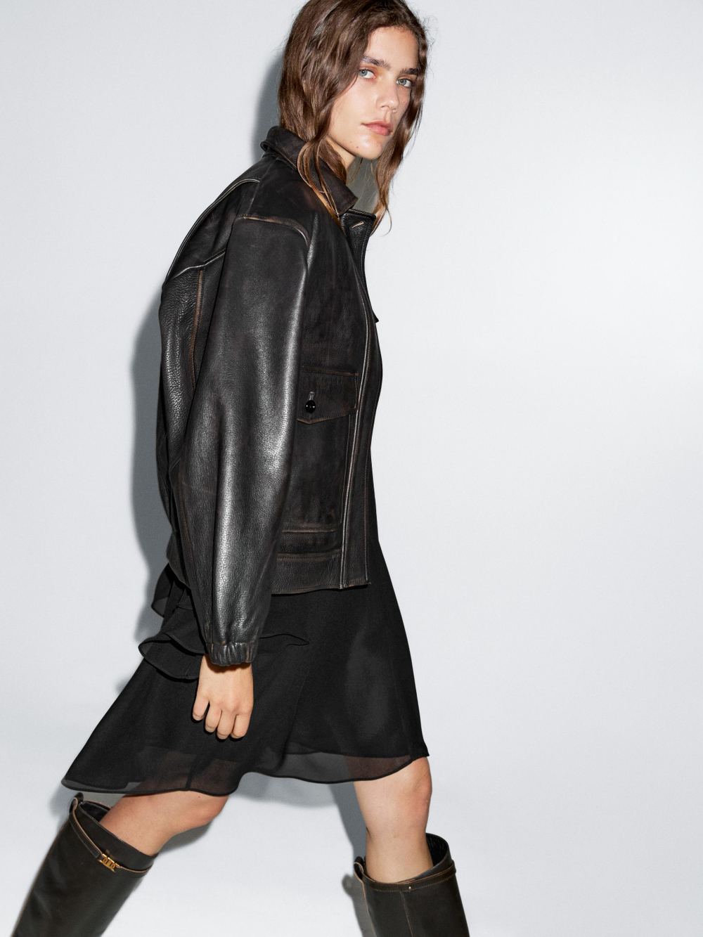 Massimo Dutti Короткое платье с оборками, черный