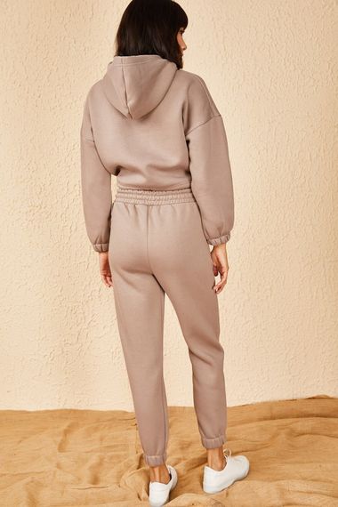 Qadın üçün beli ipli,pambıq, karamel rəng idman dəsti 10171010