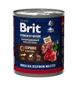 Brit premium by nature консервы с сердцем и печенью для взрослых собак всех пород, 850г