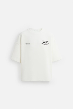 ZARA ТОЛСТОВКА С ГРАФИЧЕСКИМИ ПРИНТАМИ, ЖЕЛТОВАТО-БЕЛЫЙ