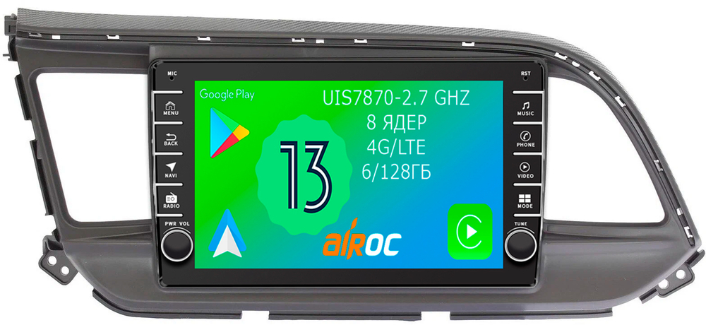 Магнитола для Hyundai Elantra 2019-2020 - Airoc AB-2026 (кнопки и крутилки), Android 13, TS20, 6/128Гб, SIM-слот, CarPlay