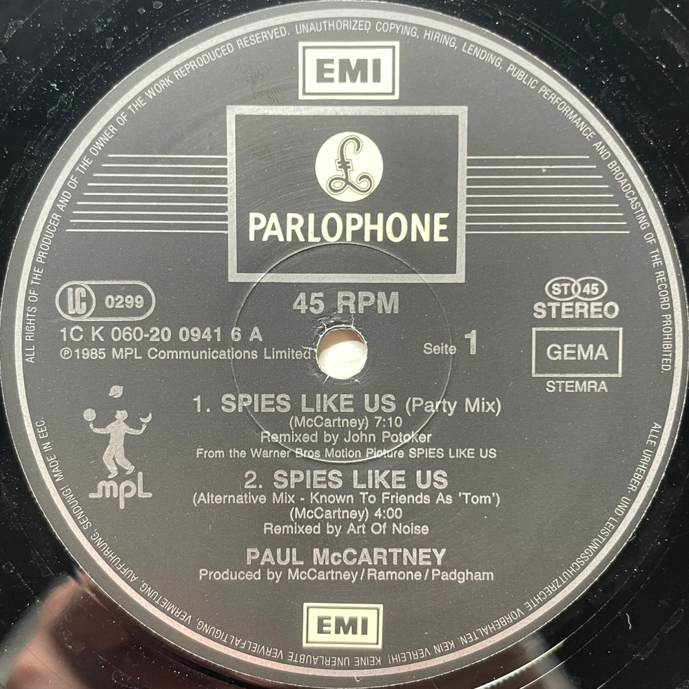 Paul McCartney ‎– Spies Like Us (Европа 1985г.) 12", 45 RPM