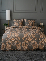 Постельное белье 2,0 креп Павлина Жанет Корич. вензеля на сером 7955