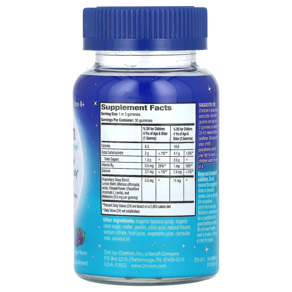 Unisom, Simple Slumbers, для детей от 4 лет, со вкусом винограда, 30 жевательных таблеток