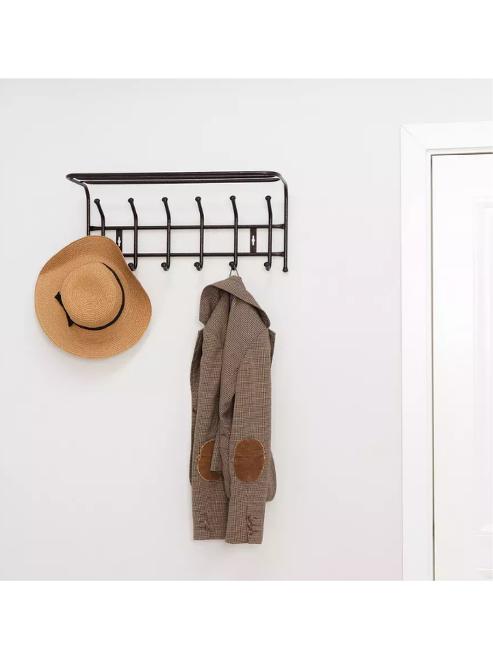 Вешалка настенная металлическая с полкой, усиленная, 6 крючков серая